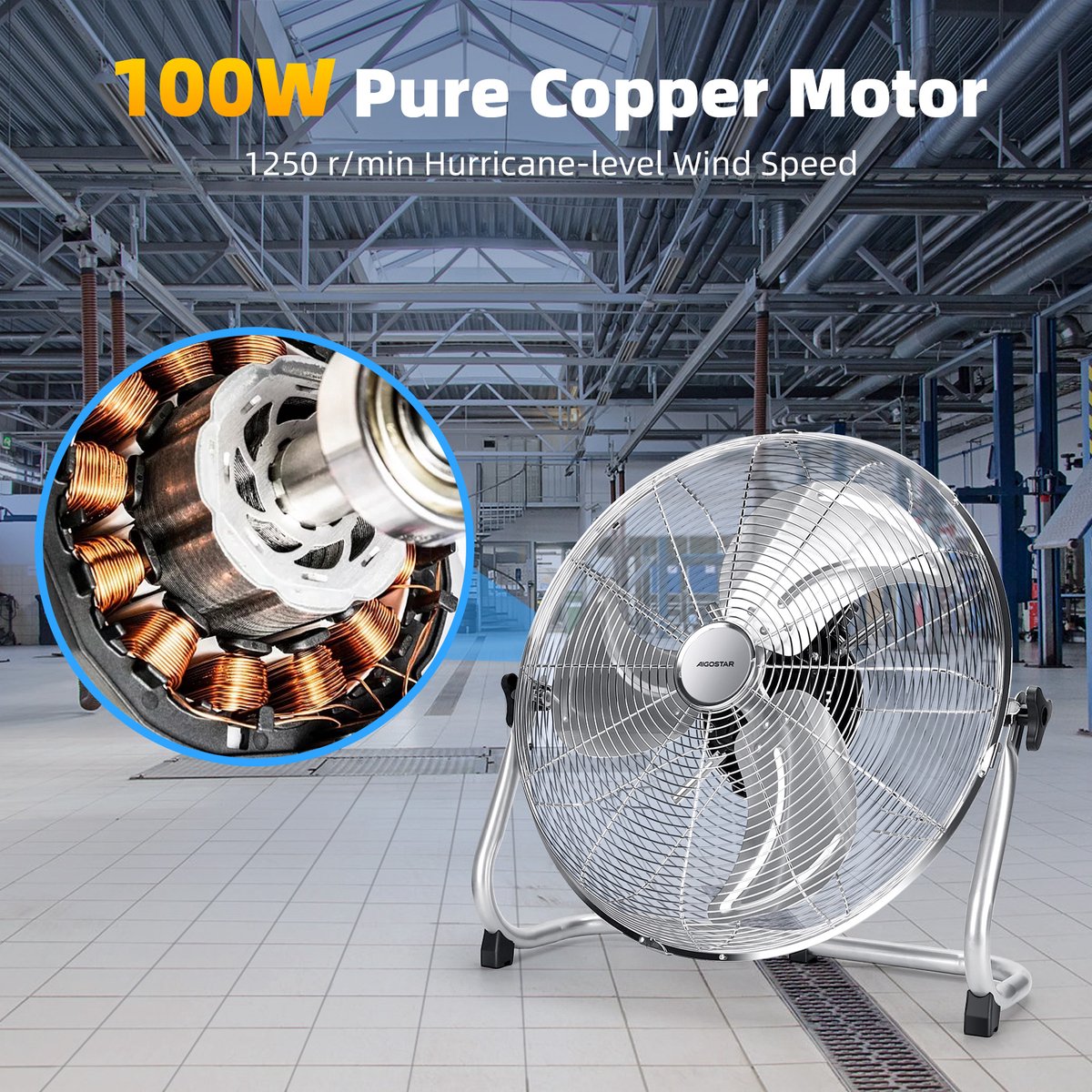 Aigostar Vloerventilator - Chroom - Ø 51 cm - 3 snelheden - 100W