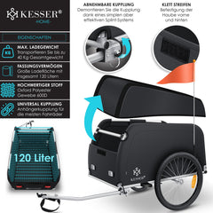 KESSER® Fietskar - Fietsaanhanger - Zwart / Antraciet •