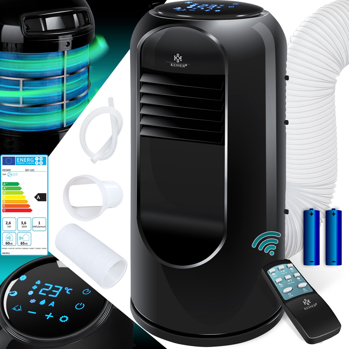 KESSER® 4in1 Mobiele airconditioning - Luchtontvochtiger - 9000BTU - Zwart •