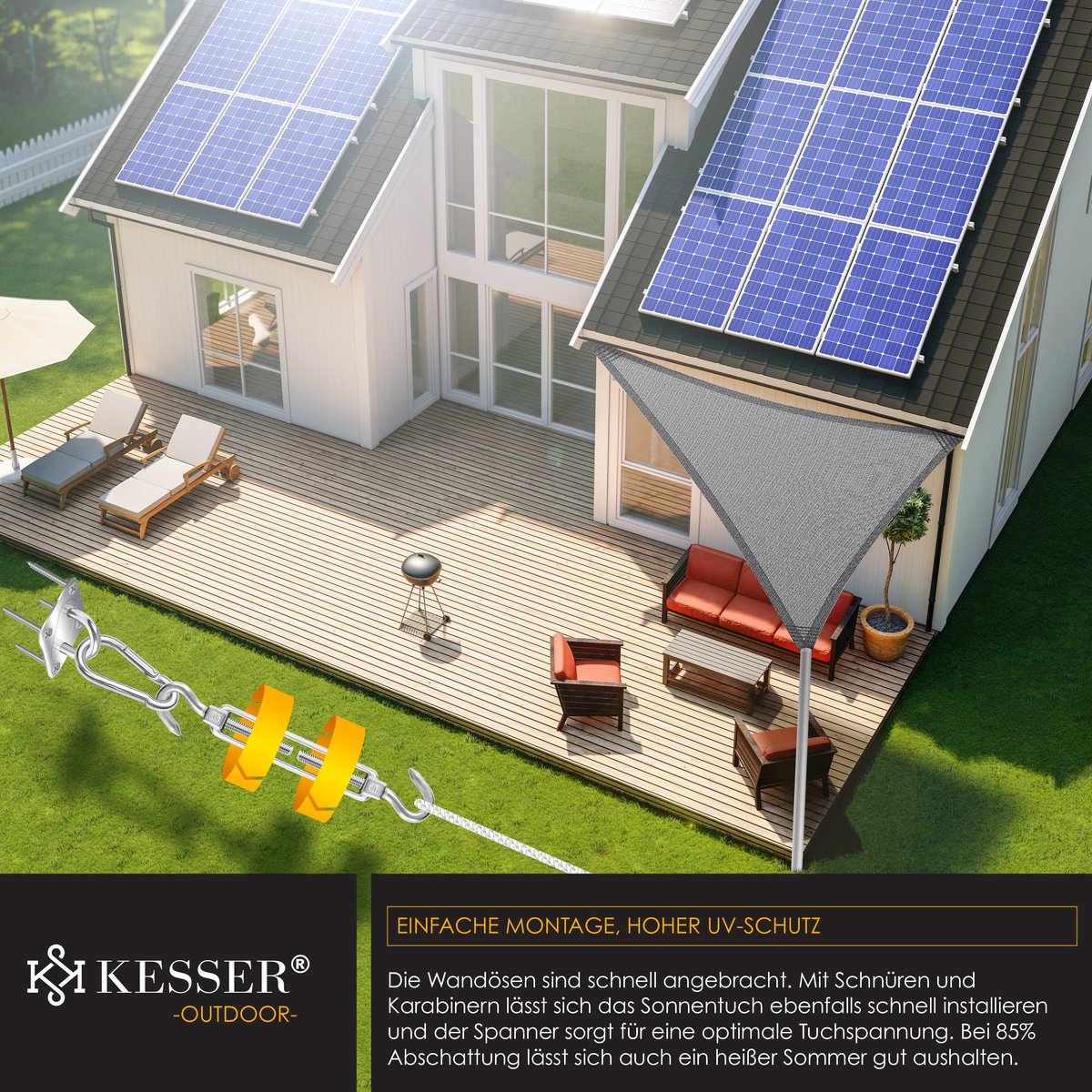 KESSER® Schaduwdoek 4.2x4.2x6m - Zonnezeil - Driehoek - Waterafstotend - Grijs