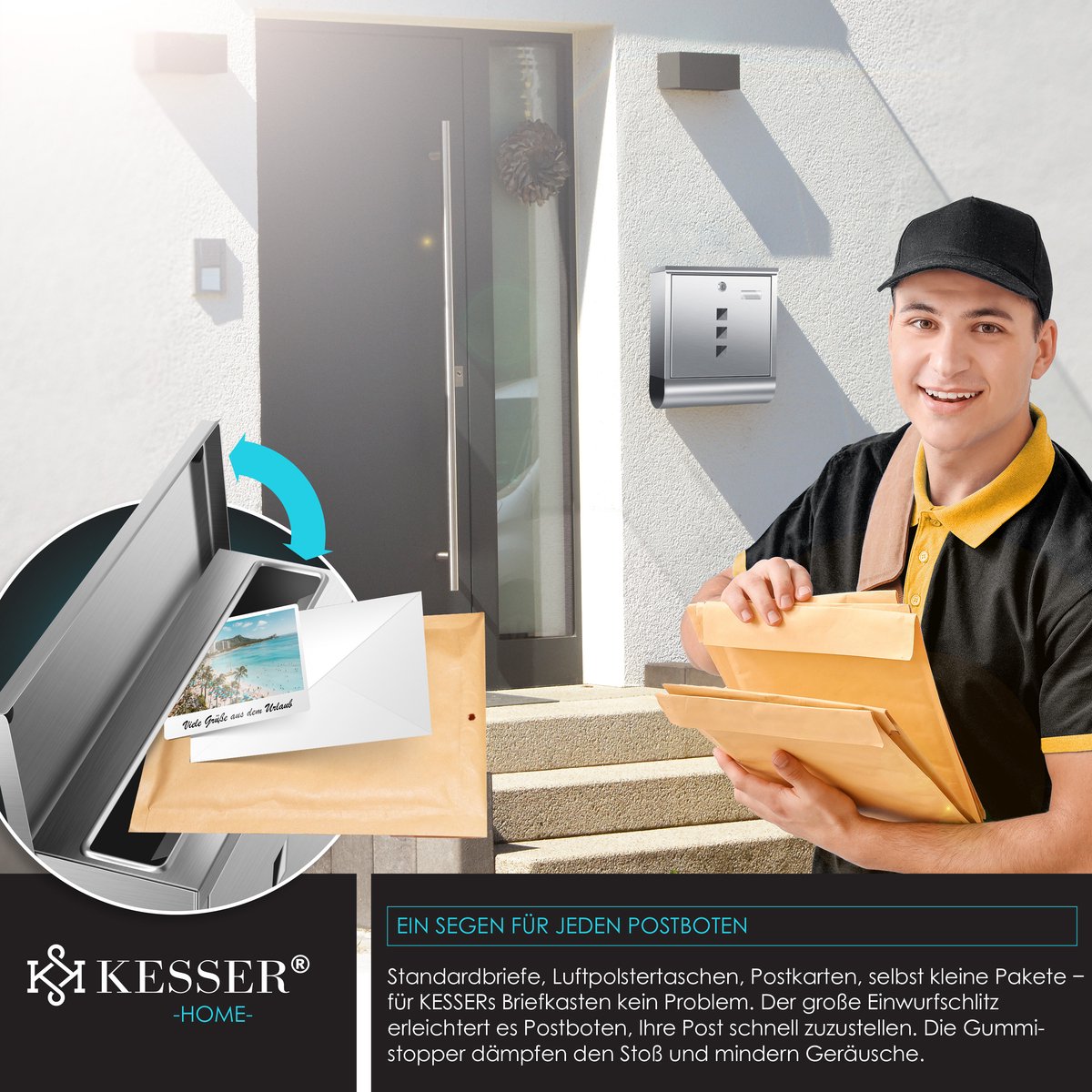 KESSER® RVS Brievenbus  - Wandbrievenbus - Softclose-deksel - Zilver