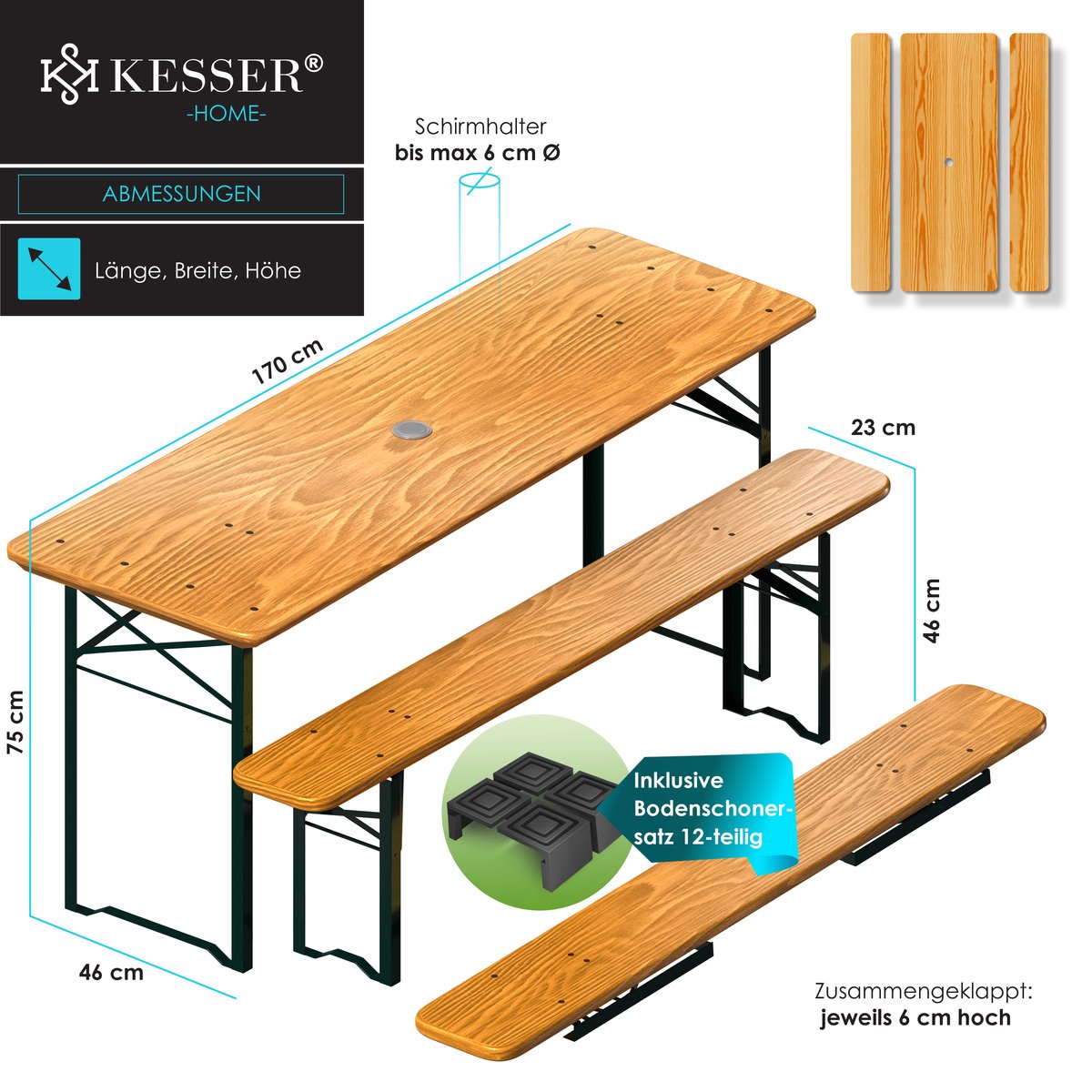 KESSER® Biertafel - Picknicktafel - Opvouwbaar - Bruin - 170x46x75cm