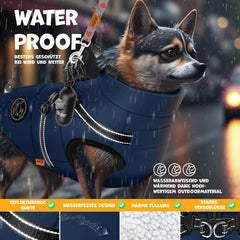 LOVPET® Hondenjas Hondenvacht met Harnas Waterafstotend, incl. 45 Stuks Poepzak + Dispenser, Winter Vest Hond Waterdicht Gevoerd, Gewatteerd Vest Met Borstband, Reflectoren, D-Ring - Marineblauw / L