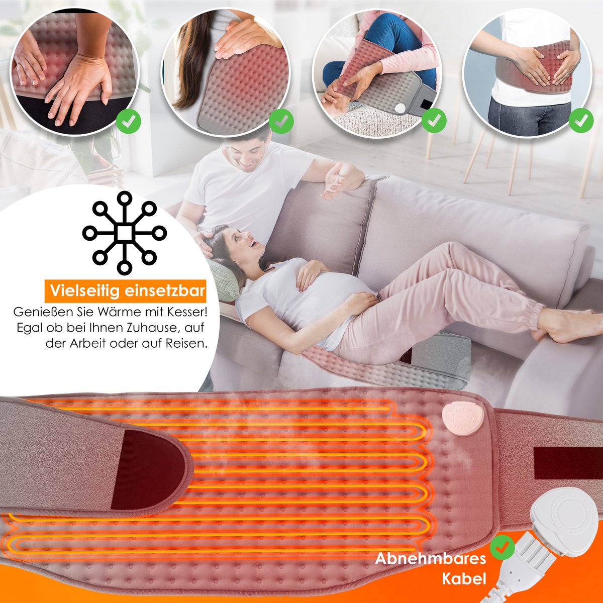 KESSER® Warmtekussen - elektrische verwarmingskussen voor buik en rug Incl. tas - warmteband met 3 temperatuurinstellingen & automatische uitschakeling - Verwarmingsband met verstelbare band en klittenbandsluiting - Grijs