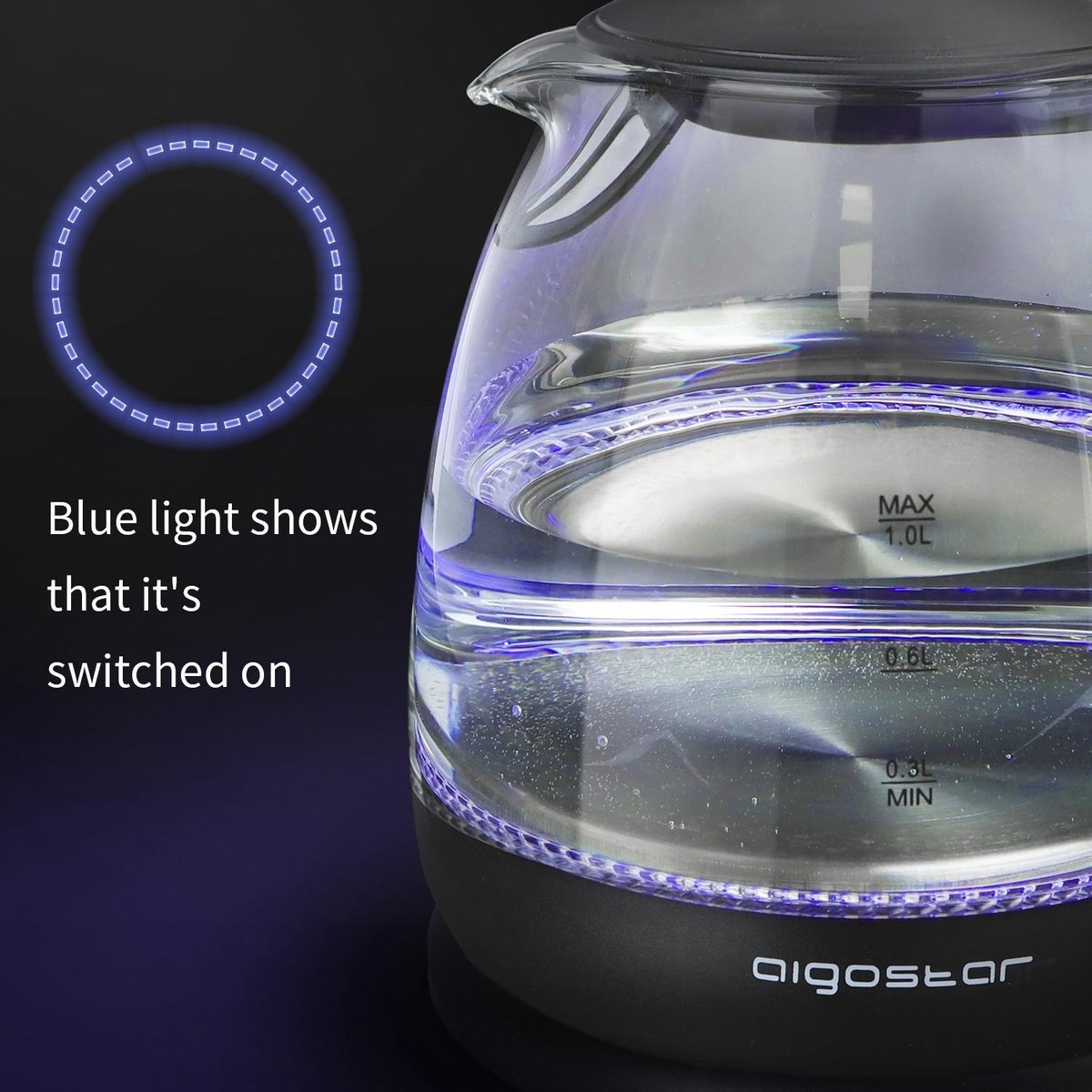 Taylor Swoden Glazen Waterkoker - 1L - 2200W - LED - Zwart