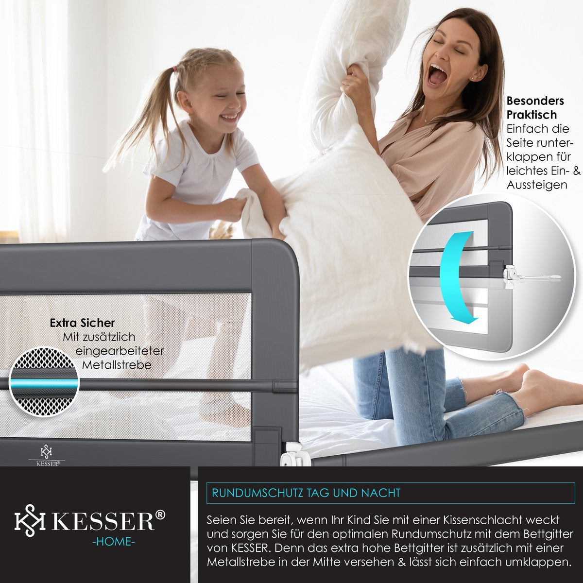 KESSER® Bedhekje - Kinderbedhek - Babybedhek - 150cm - Donkergrijs