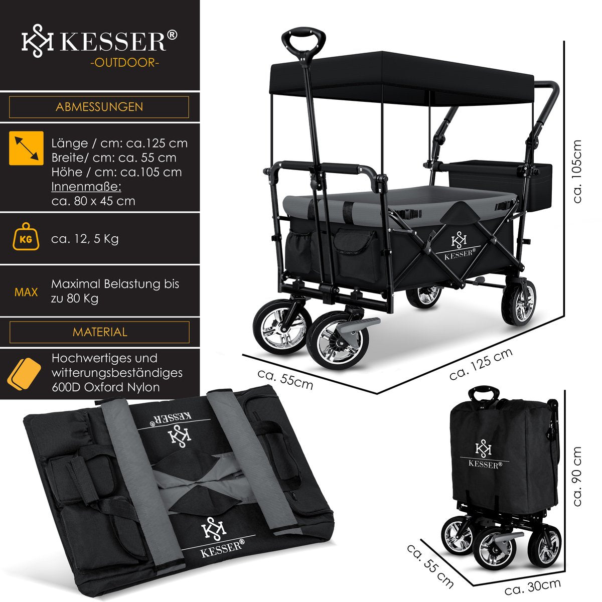 KESSER® Bolderkar - Opvouwbaar - Bolderwagen - Zwart •