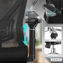 KESSER® Bureaustoel | Ergonomische Bureaustoelen voor Volwassenen | verstelbare rugleuning | in hoogte verstelbaar | Hoofdsteun & Lendensteun | office Chair met 5x rubberen wielen - Zwart / Zilver