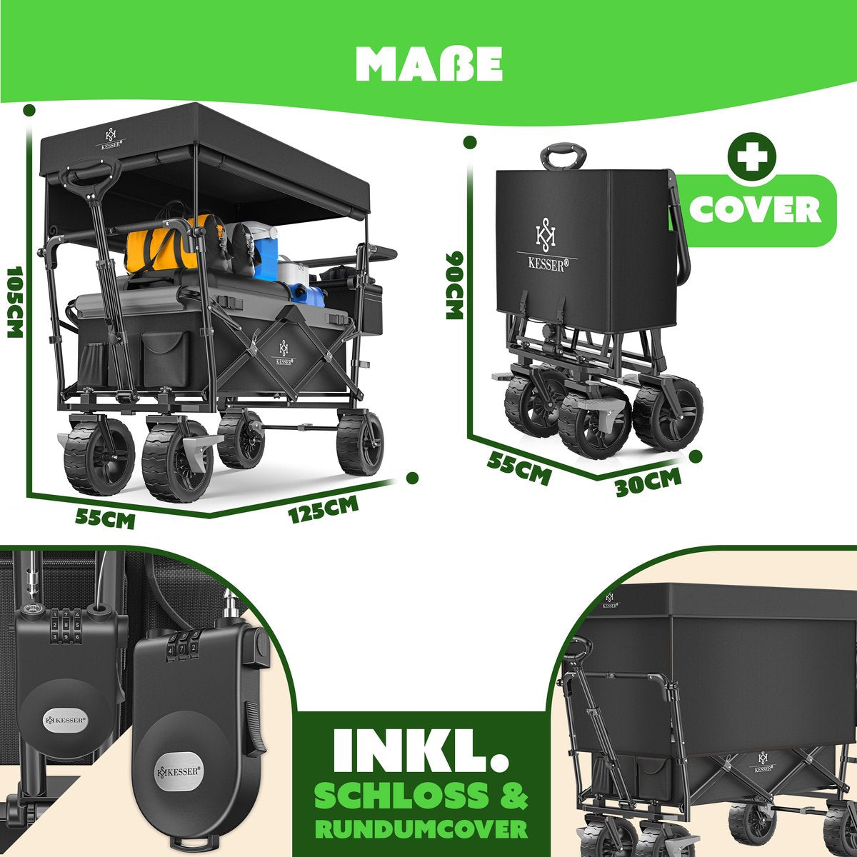 KESSER® Bolderkar - Opvouwbaar - Bolderwagen - Zwart •