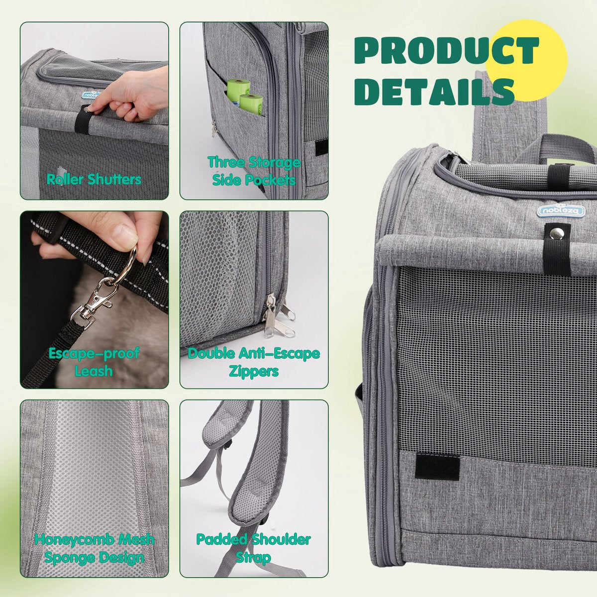 Hondenrugzak – Draagtas Hond – Reismand Kat – 33.5x27x39 cm – Nobleza