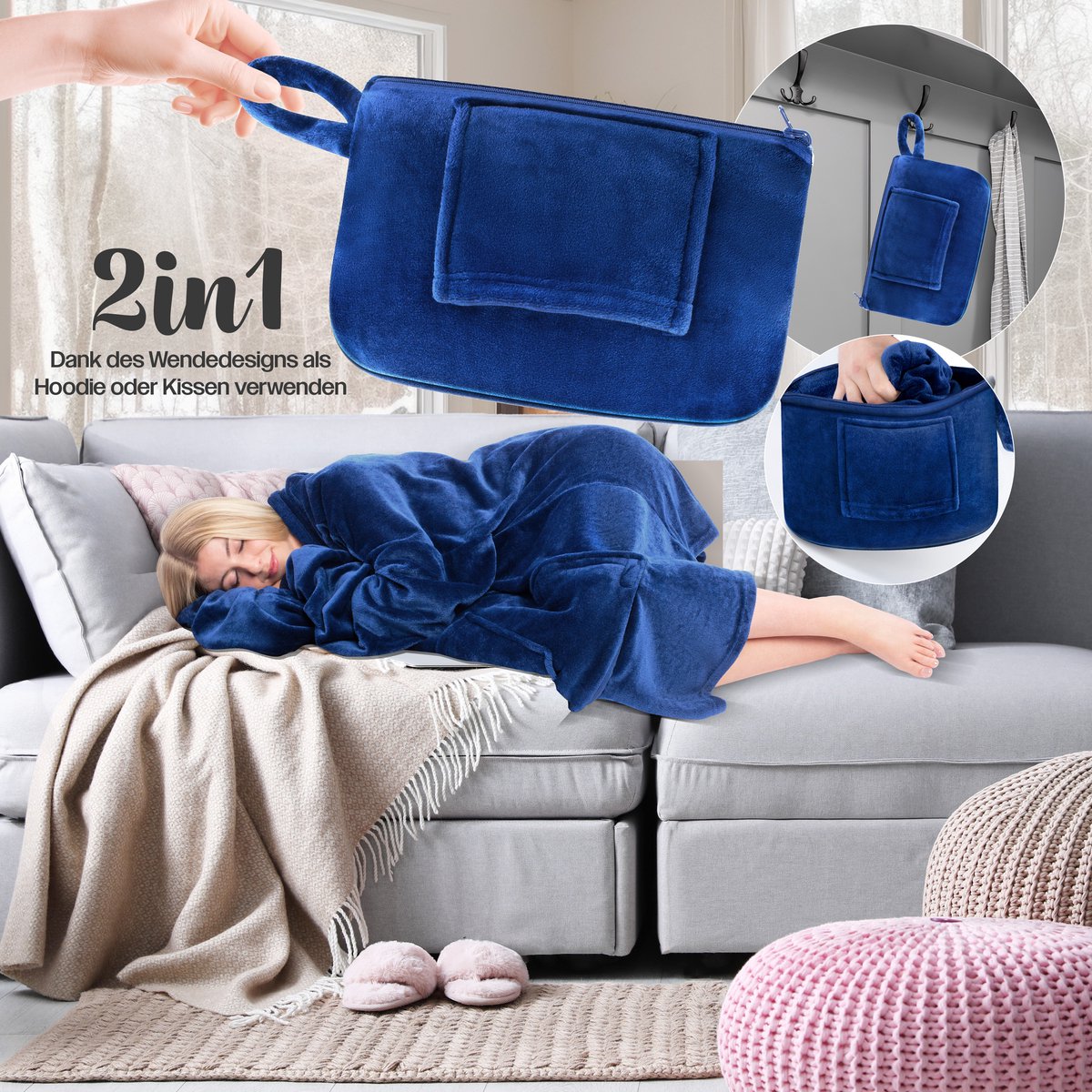 KESSER® Oversized Oodie - Fleece Deken met Mouwen | Draagbare Deken - Snuggle Hoodie | Plaid Knuffeldoekje - Marineblauw