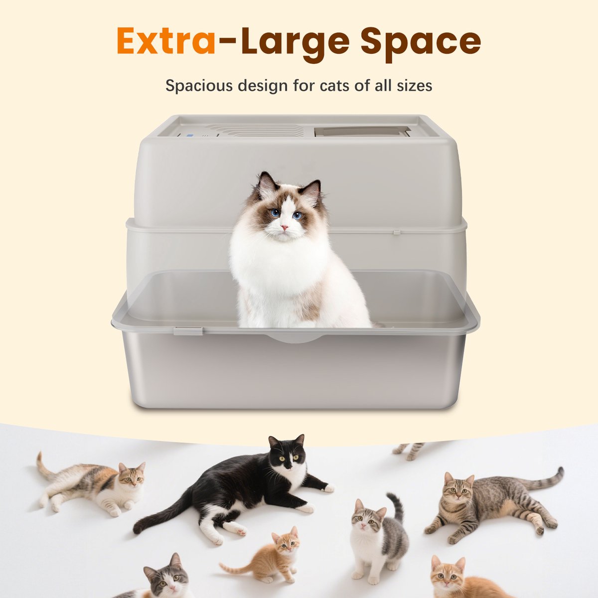 Kattenbak XXL - Kattentoilet - 59x40x44 cm - Grijs - Nobleza