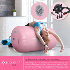 KESSER® Airtrack Turnmat opblaasbaare Gymnastiek Rol - Air Roll voor Gymnastiek & Turnen Fitness Mat Bal Rol met elektrische lucht-pomp Gymnastiekrol - Roze, 120 x 75 cm