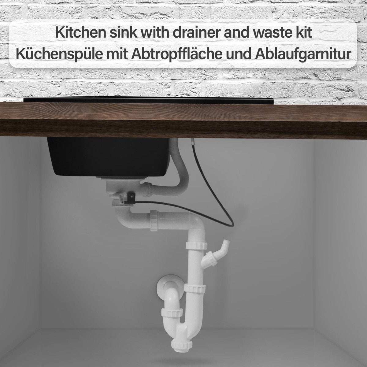 Aquamarin Spoelbak - Wasbak - Graniet - Keuken - Afdruipoppervlak - 32 x 19 x 39 cm - Zwart