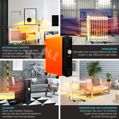 Olieradiator - 2500W Heater - Elektrische kachel - met Thermostaat - Zwart - KESSER®