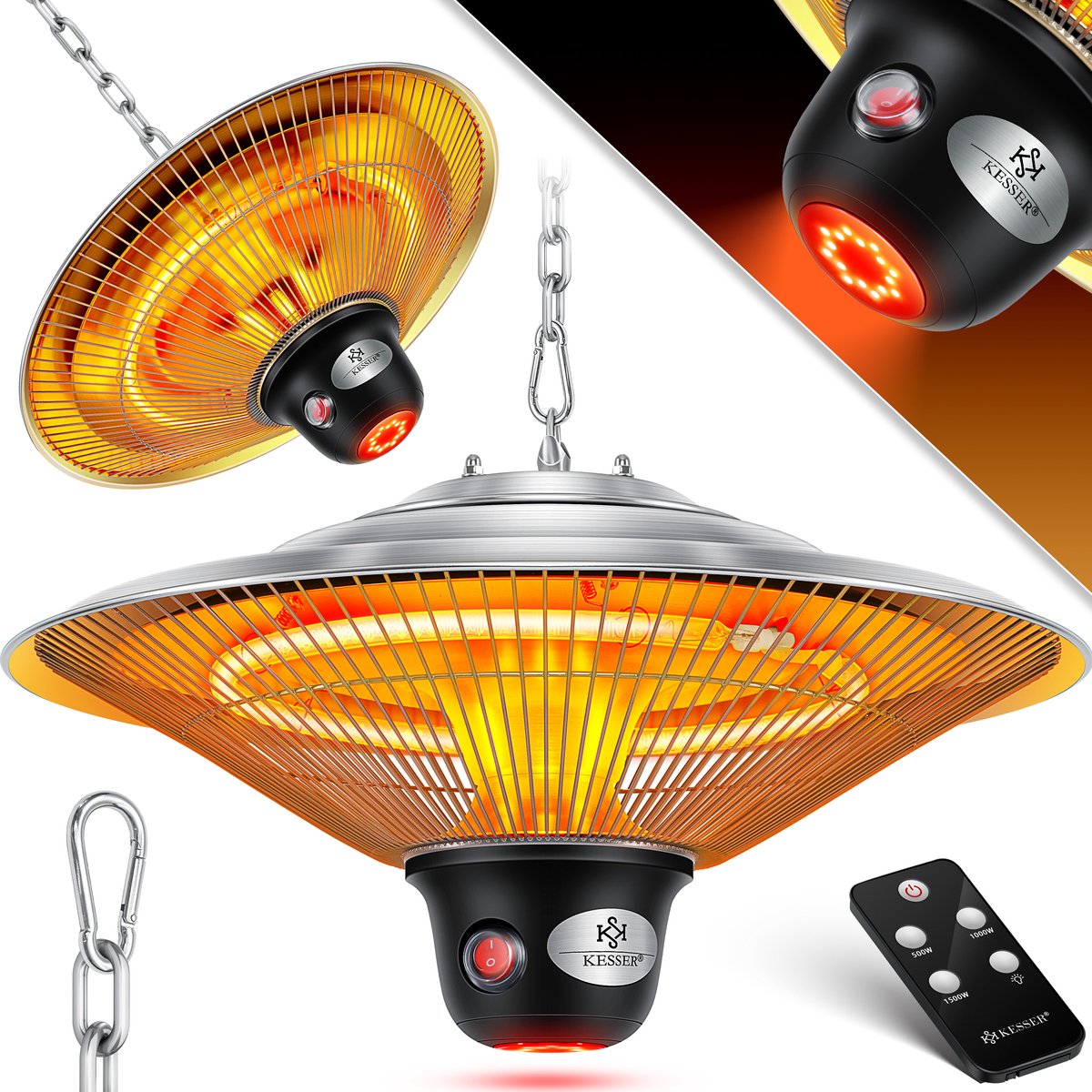 KESSER® Terrasverwarmer - Voor plafond - 1500W - Zilver