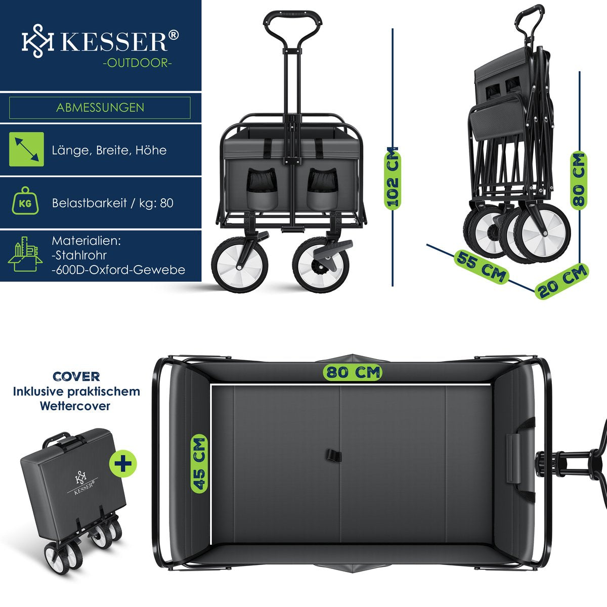 KESSER® Bolderkar - Opvouwbaar - Bolderwagen - Antraciet