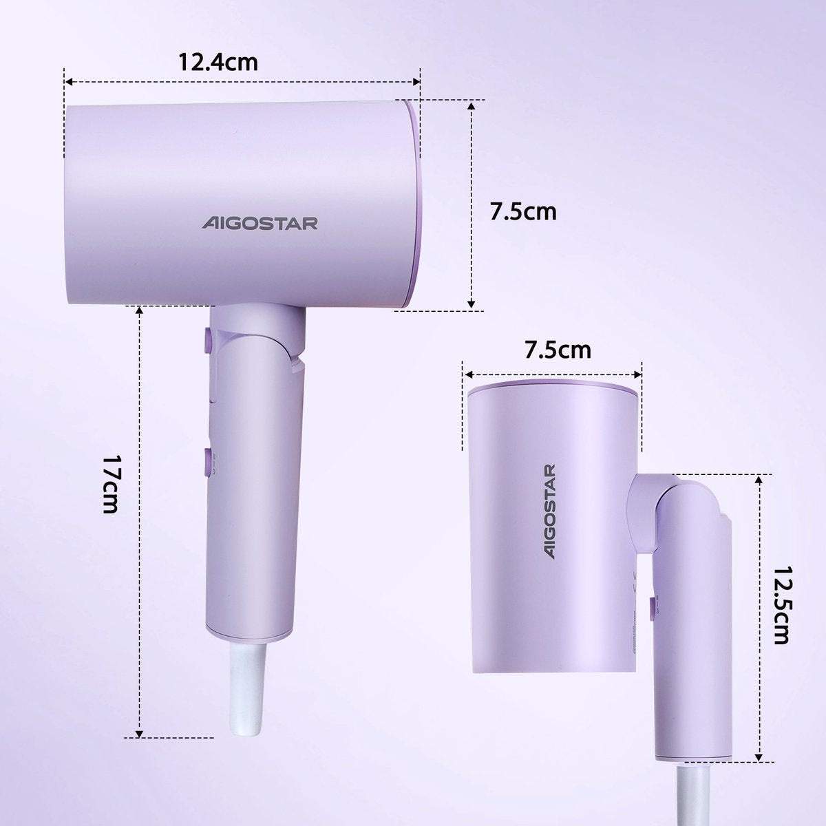 Aigostar Föhn - Haardroger - Reisföhn - Coolshot Functie - 2100W - Paars