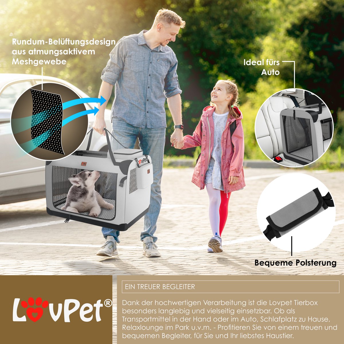 LOVPET® reisBench Hondenbench hondenbox honden transportbox opvouwbaar incl. transportzak hondenbak transportbox voor huisdieren, honden en katten transportbox - XXXL, Lichtgrijs