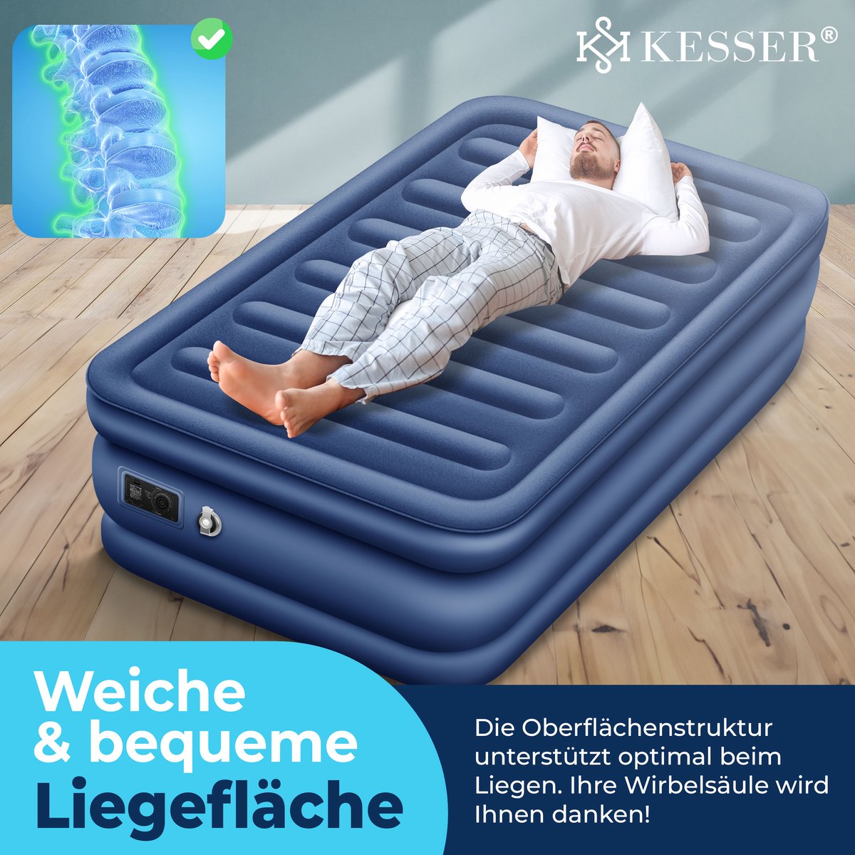 KESSER® Luchtbed - Opblaasbaar Matras - Elektrische Pomp - Blauw •