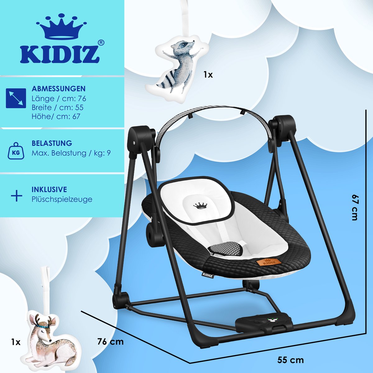 Wipstoel - Babyschommel - Baby Swing -  max 9kg - Zwart - KIDIZ®