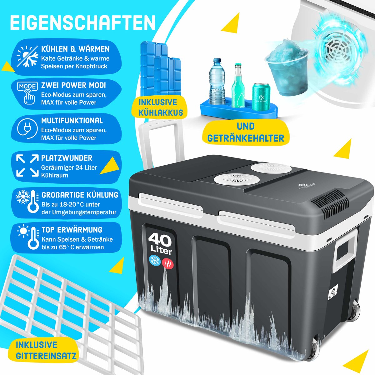 KESSER® Thermo-Elektrische Koelbox – 40L – 12V/230V – Antraciet