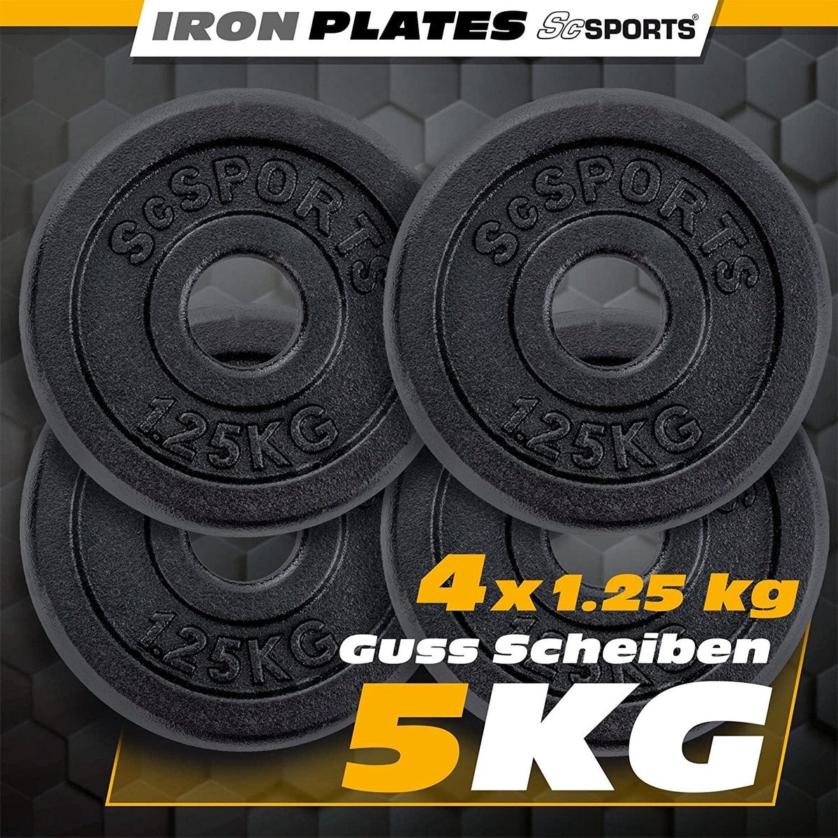 Halterschijven - Halter gewichten - 30 mm - Gietijzer - 4x1,25 kg - ScSPORTS®