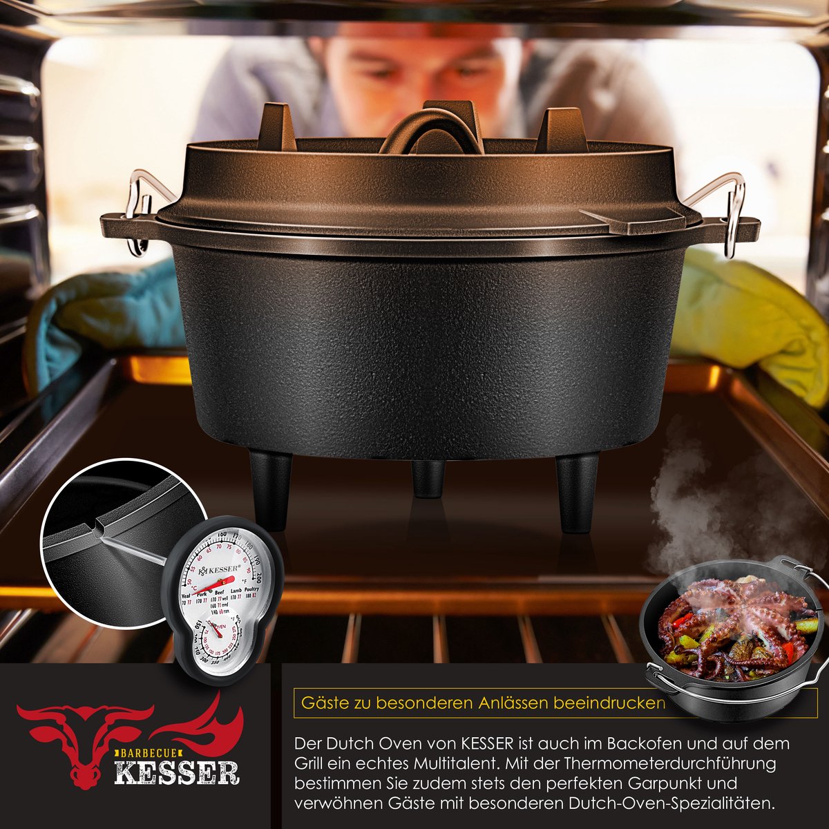 KESSER® Dutch Oven Set - 9L - Vuurpan - Stoofpan - Gietijzeren pan