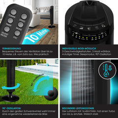 KESSER® Torenventilator - Fluisterstil - Oscillatie - Zwart •