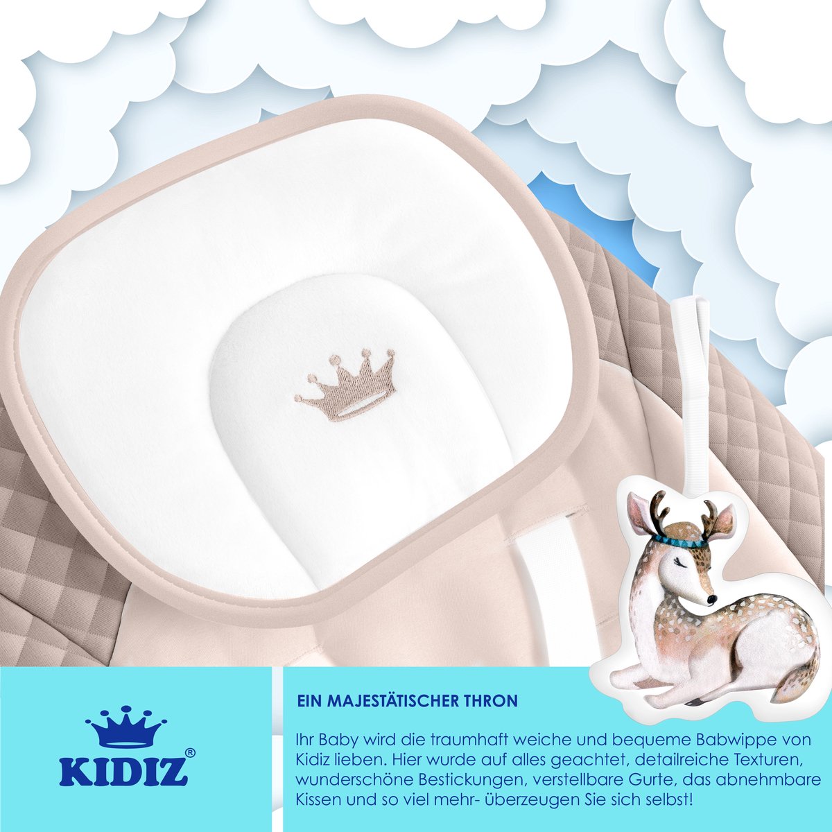 KIDIZ® Baby Swing - Wipstoel - Babyschommel - max 9kg - Beige