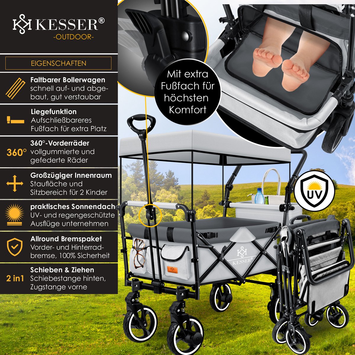 KESSER® Bolderkar - Opvouwbaar - Bolderwagen - Grijs •