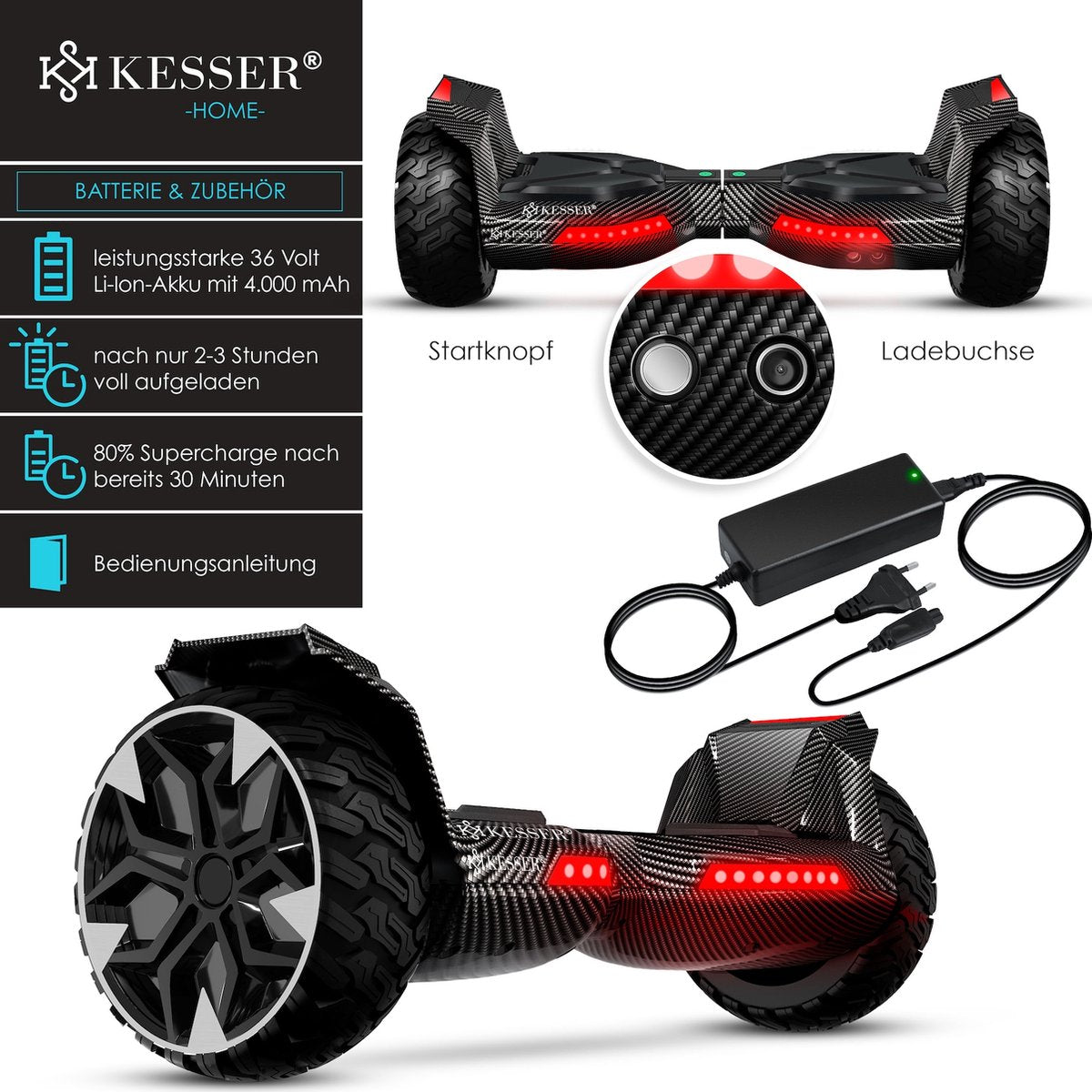 KESSER® Hoverboard - 800 Watt - Bluetooth-luidspreker - LED