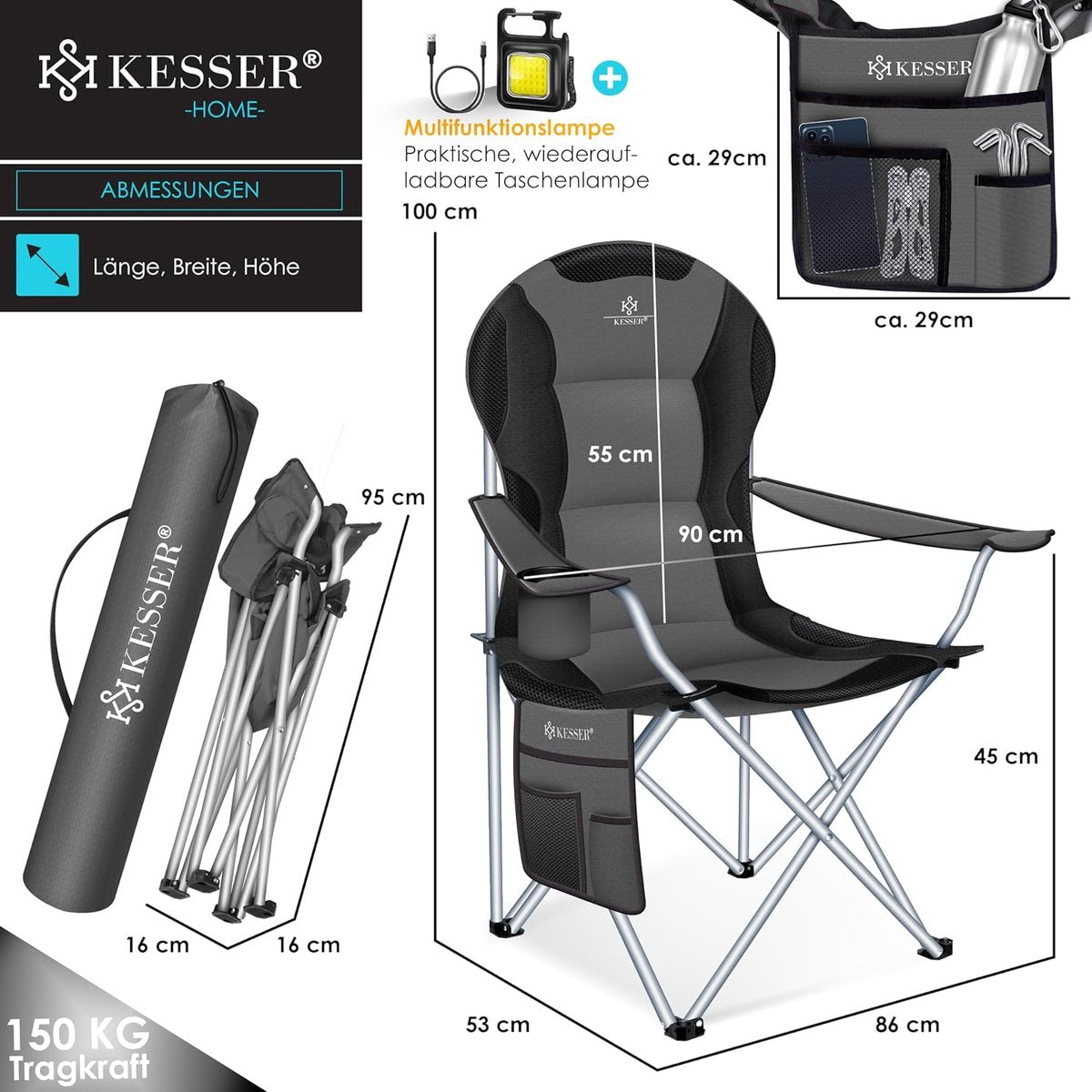 KESSER® Campingstoel - Visstoel - Vouwstoel - Antraciet