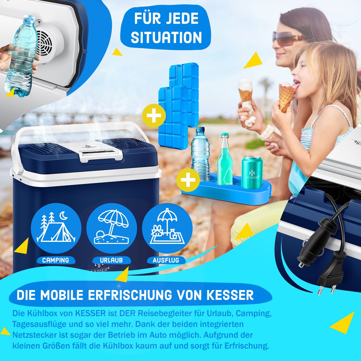 KESSER® Thermo-Elektrische Koelbox – 24L – 12V/230V – Marineblauw
