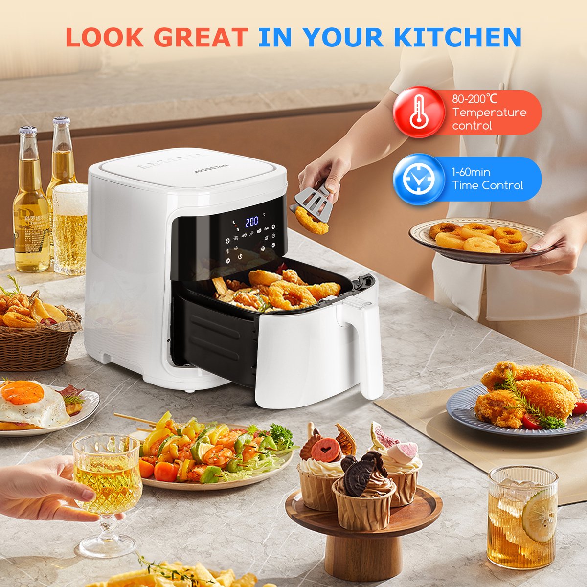 Aigostar Airfryer XXL - Heteluchtfriteuse - 7L - 1900W - Wit