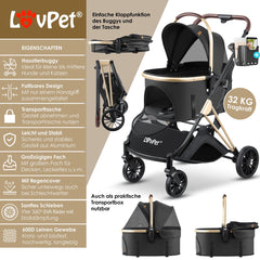 LOVPET® Hondenbuggy 2in1 Huisdieren - Wandelwagen - Zwart