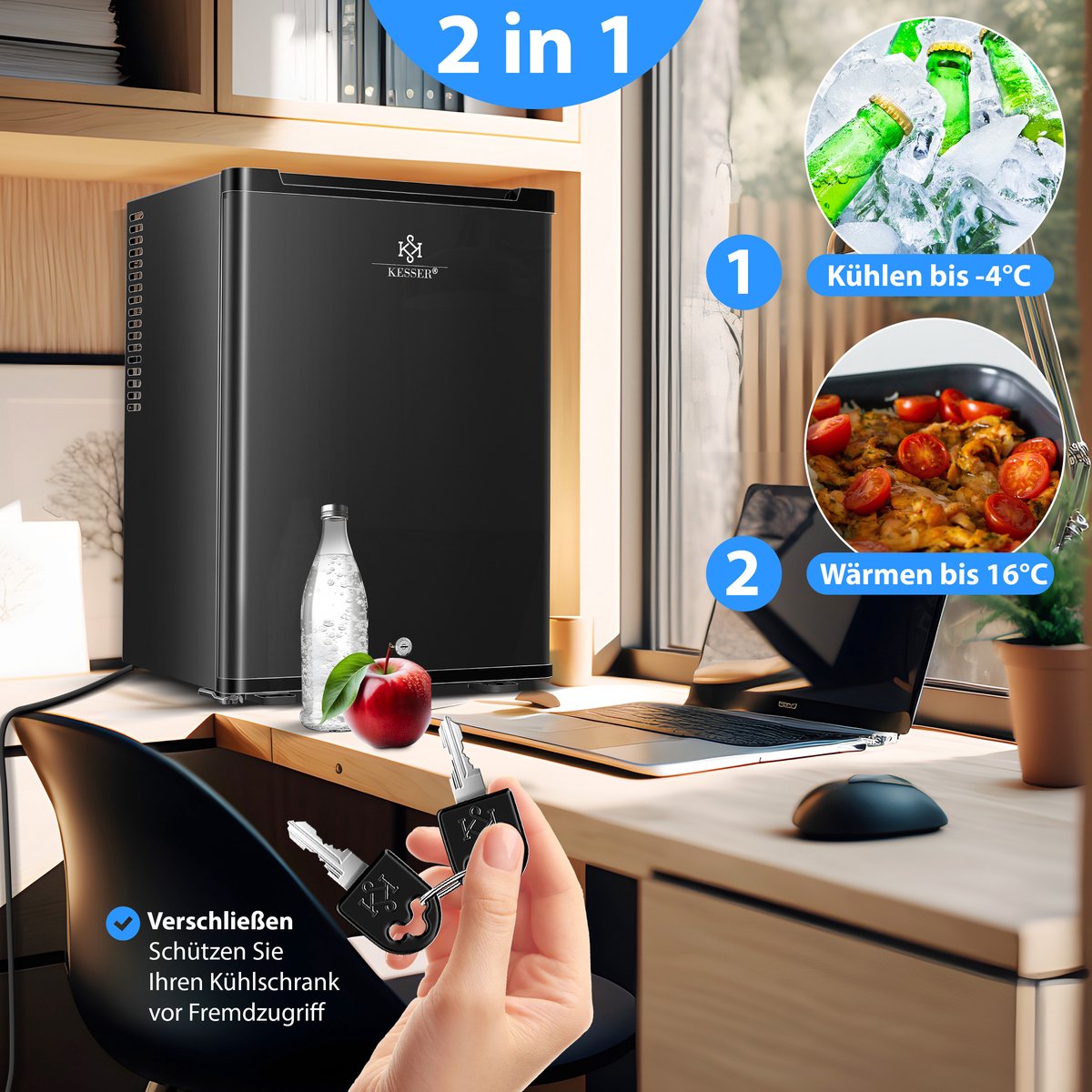 KESSER® Koelkast Tafelmodel - 40L - Mini Koelkast - Zwart