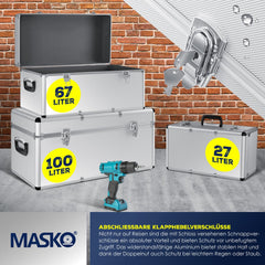 Masko® Opbergkist - Set van 3 - Aluminium Opbergbox - Zilver