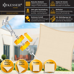 KESSER® Schaduwdoek 3x3m - Zonnezeil - Vierkant - Waterafstotend - Creme