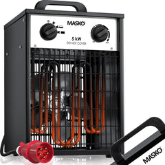 MASKO® Bouwkachel 5kW - Ventilatorkachel voor Binnen- en Buiten Elektrische Kachel Keramische Werkplaatskachel Electrische Verwarming 5000 Watt - Wit