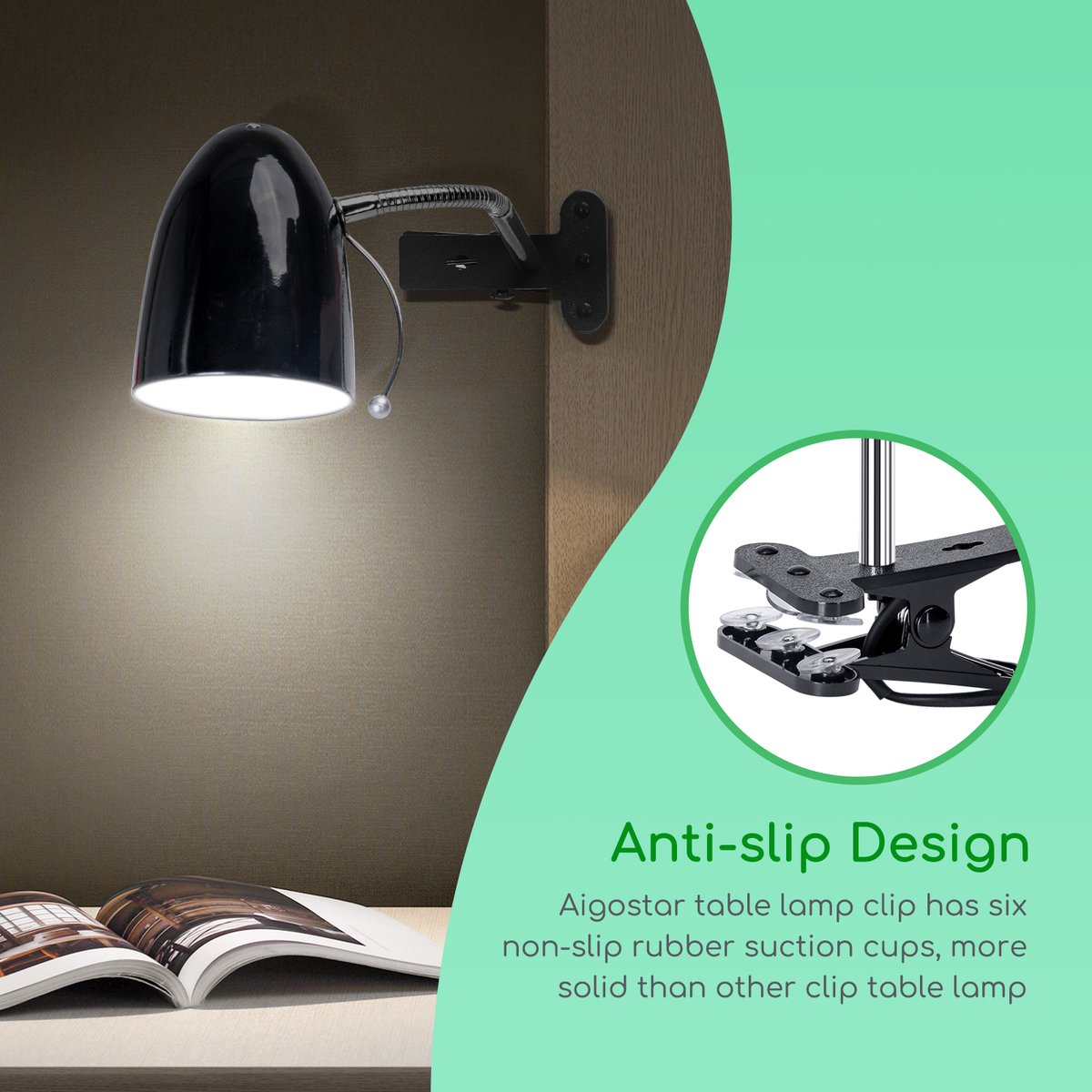 Aigostar LED klemlamp - E27 - Zwart - Excl. lampje