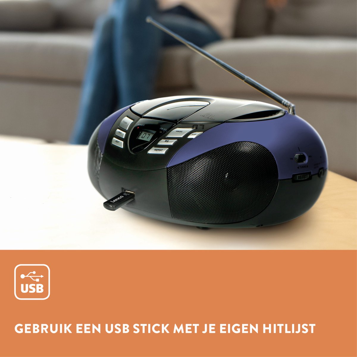 Lenco SCD-37 - Draagbare radio CD speler met MP3 optie en USB - Blauw