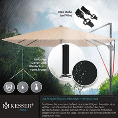 KESSER® Parasol Zwenkparasol SUN XL 300 x 300 cm incl. hoes + windbescherming draaibaar kantelbaar marktparasol groot 360° draaibaar tuinparasol met zwengel zonwering UV50+