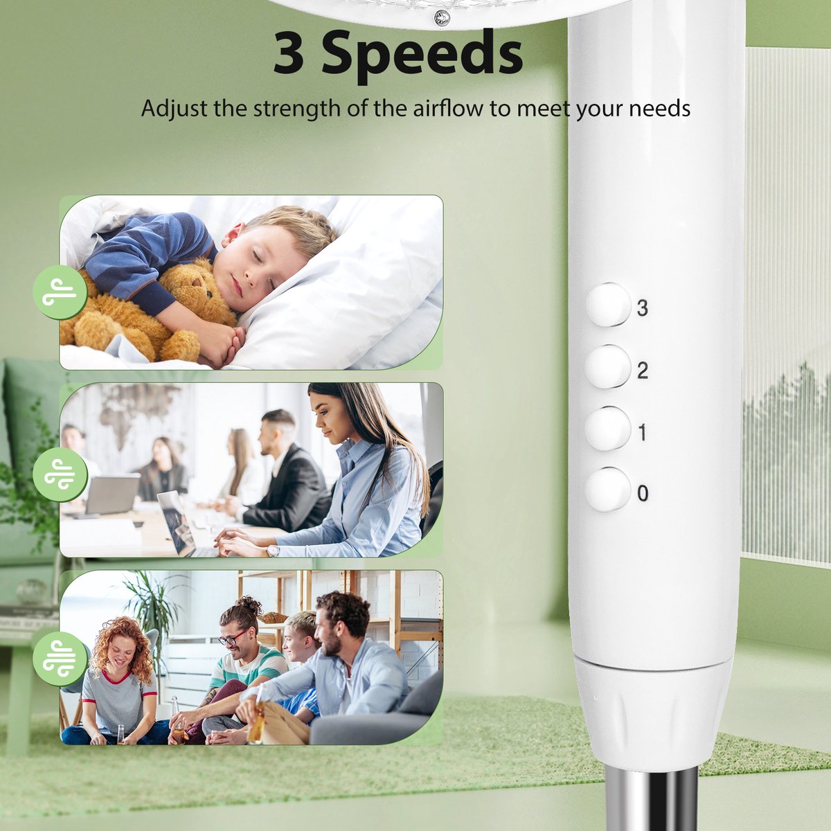 Aigostar Erika Statiefventilator - Oscillerende Ventilator Staand - Stille Werking - 3 Standen - In hoogte verstelbaar - 7 bladen - 50W - Wit