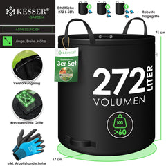 KESSER® Tuinafvalzak - Sterke Tuinzak - Bladzak - 3x272L - Zwart