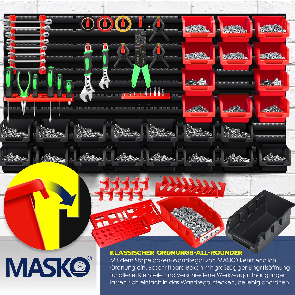MASKO® Gereedschapswand - 45-delig - Inc. Haken - Rood