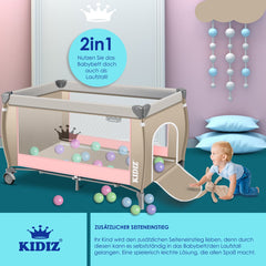 KIDIZ® 3in1 Babybedje - Campingbedje - Ledikant  - Beige/Roze