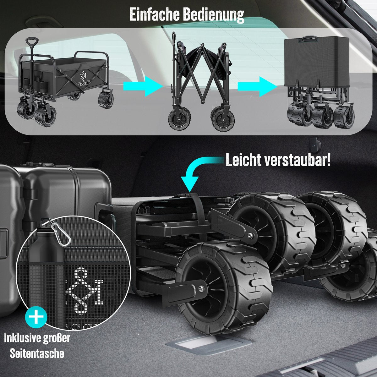KESSER® Bolderkar - Opvouwbaar - Bolderwagen - Zwart