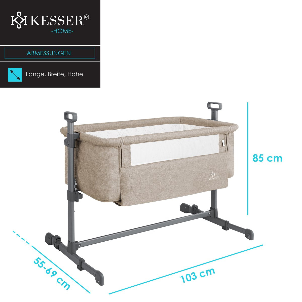 KESSER® 3in1 Ledikant - Babybed - Verstelbaar - Inklapbaar - Beige