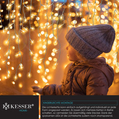 KESSER® LED Lichtgordijn met Afstandsbediening, 8 Lichteffecten, Timer, IP44 Lichtsnoer voor Binnen en Buiten, Kerstversiering, Tuinverlichting, Lichtslinger, kerst lampjes sfeer verlichting - Warm Wit / 400 LED's